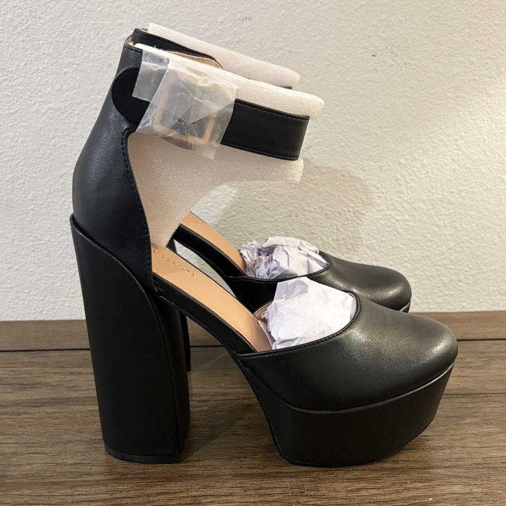 NIB [Lurnyet] Dreamer Black Platform Ankle Strap Platform Chunky Heels Women’s 7 - Picture 4 of 12